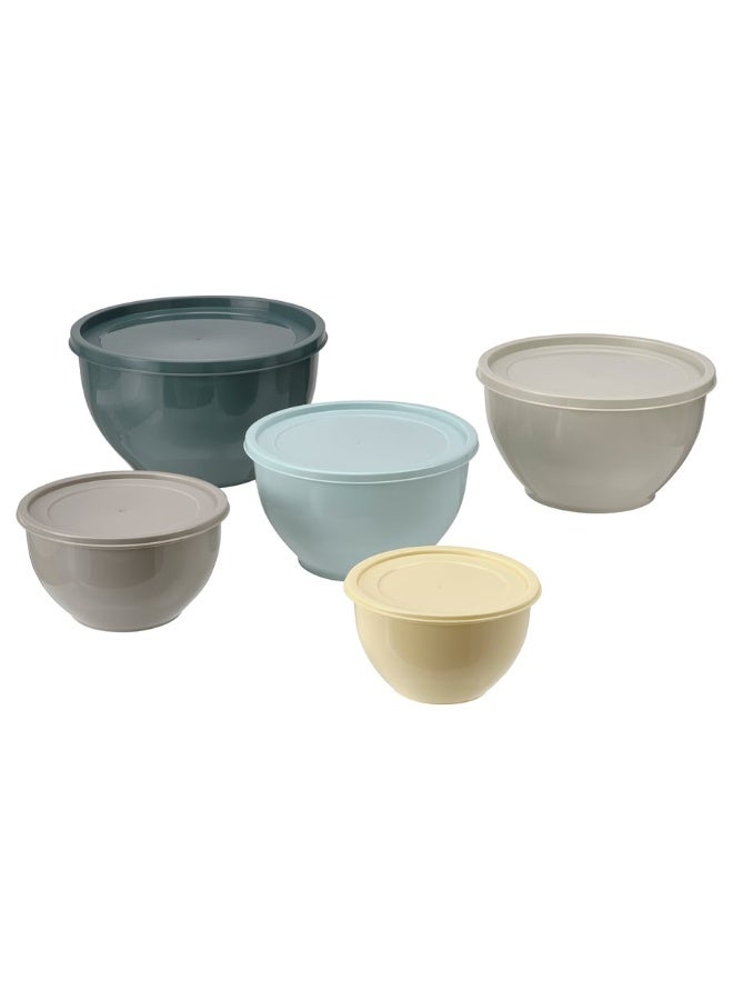 GARNITYREN Bowl with lid, set of 5, mixed colours - Image 1